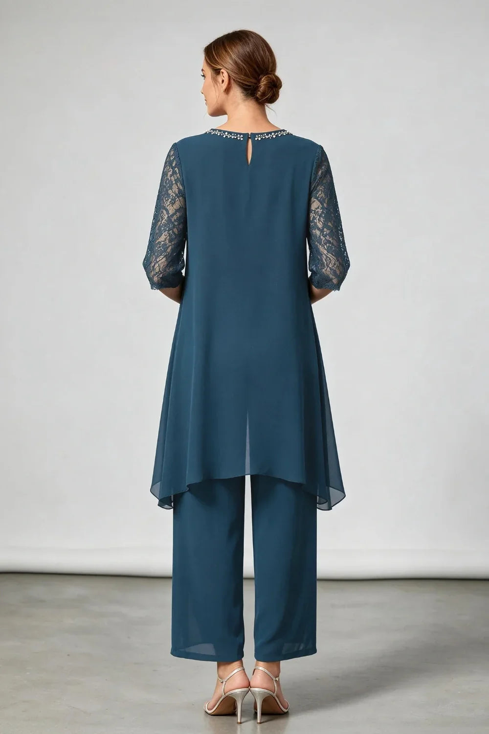 Annemarie | Layered Chiffon Jumpsuit with Decorative Neckline