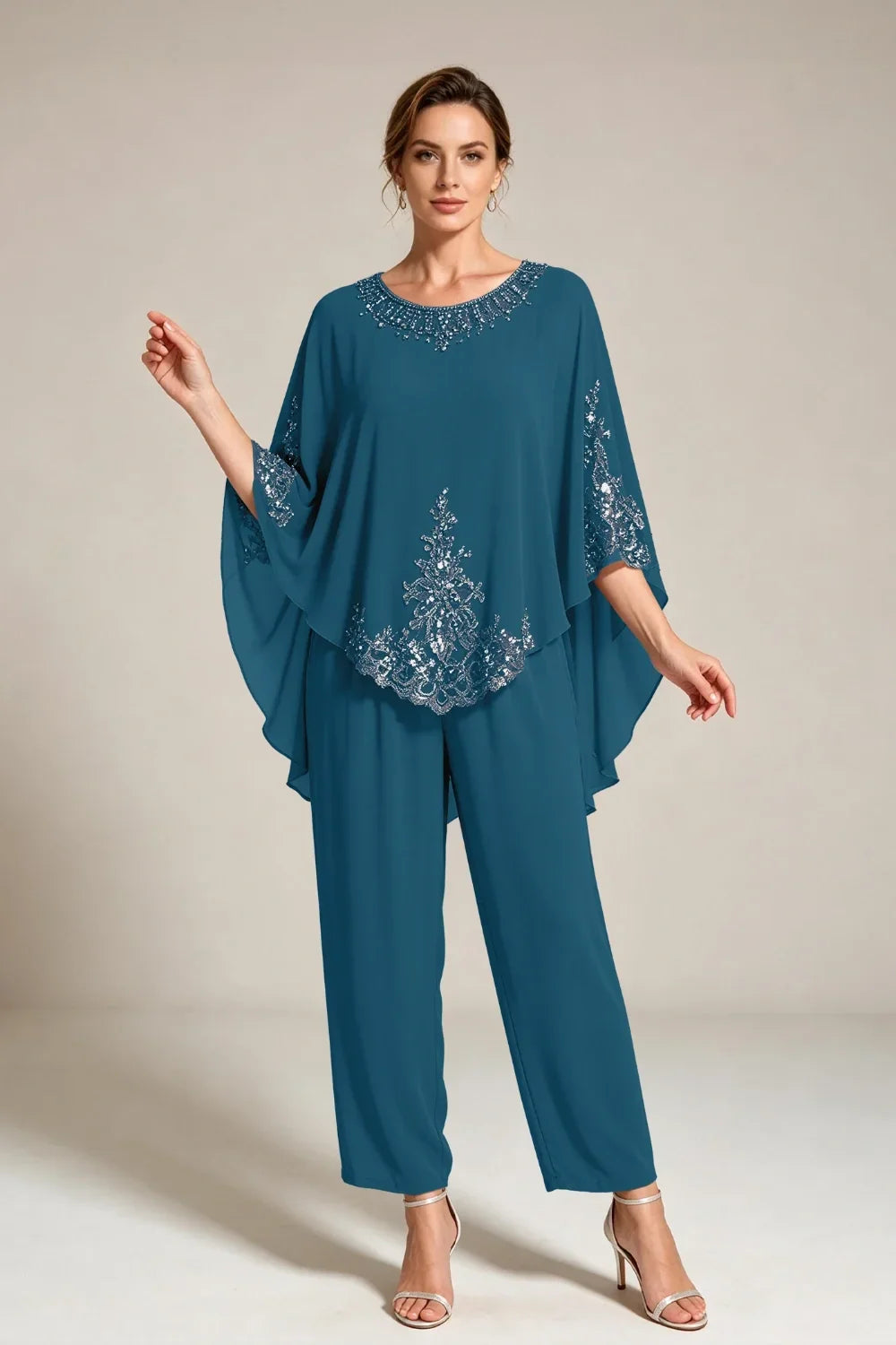 Ilse | Chiffon Pantsuit with Cape Sleeves