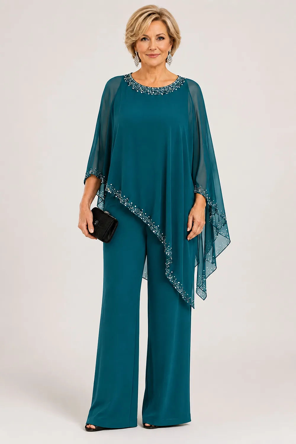 Claudia | Formal Chiffon Jumpsuit with Cape