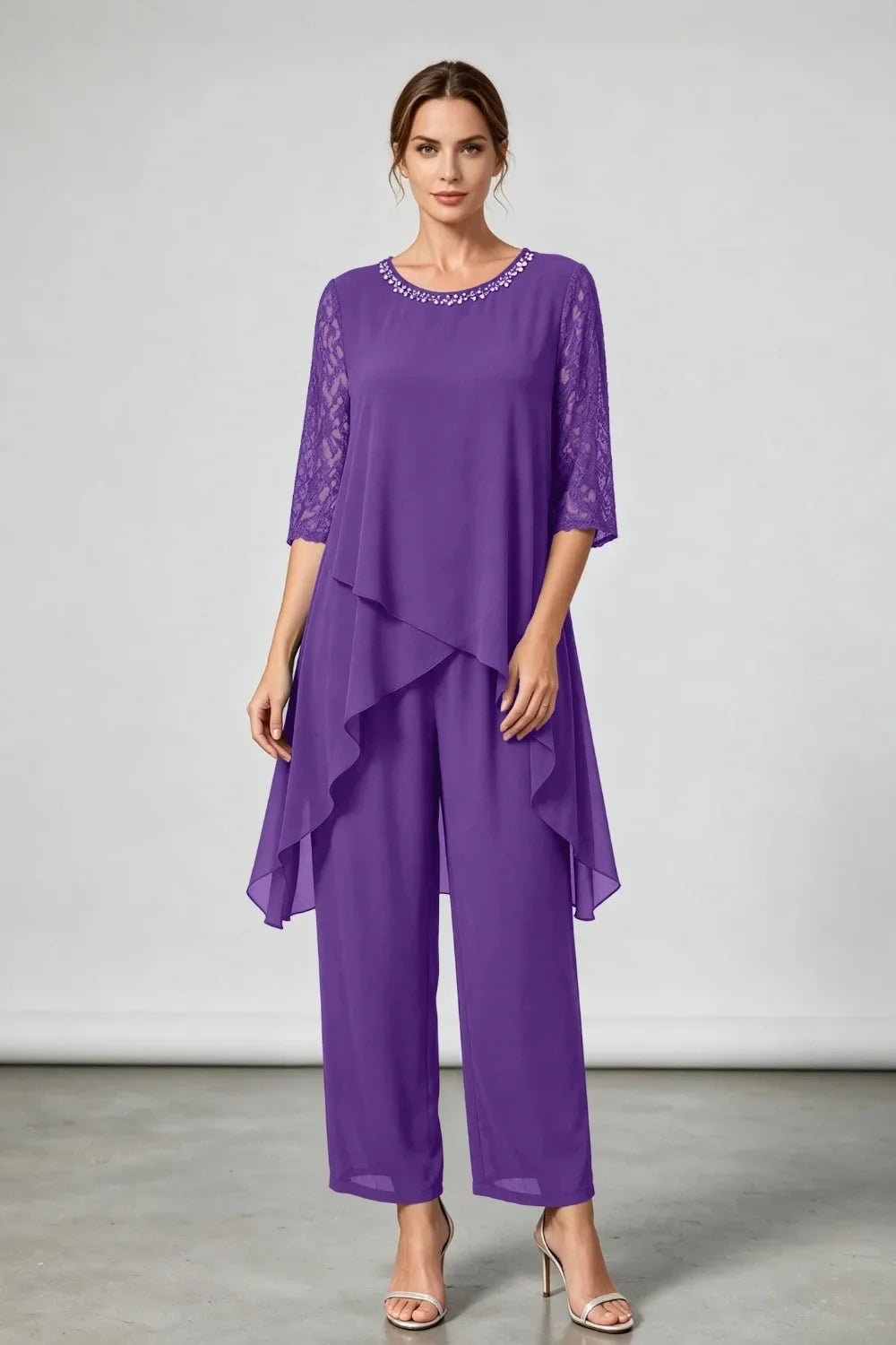 Annemarie | Layered Chiffon Jumpsuit with Decorative Neckline