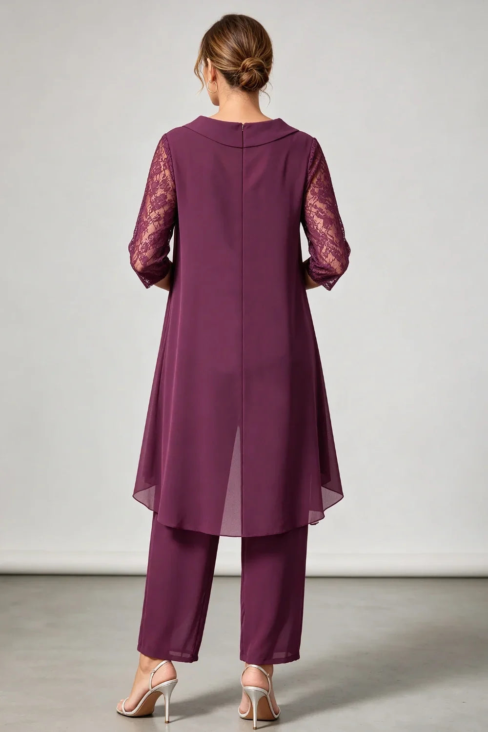 Hilde | Chiffon Pantsuit with Lace Sleeves