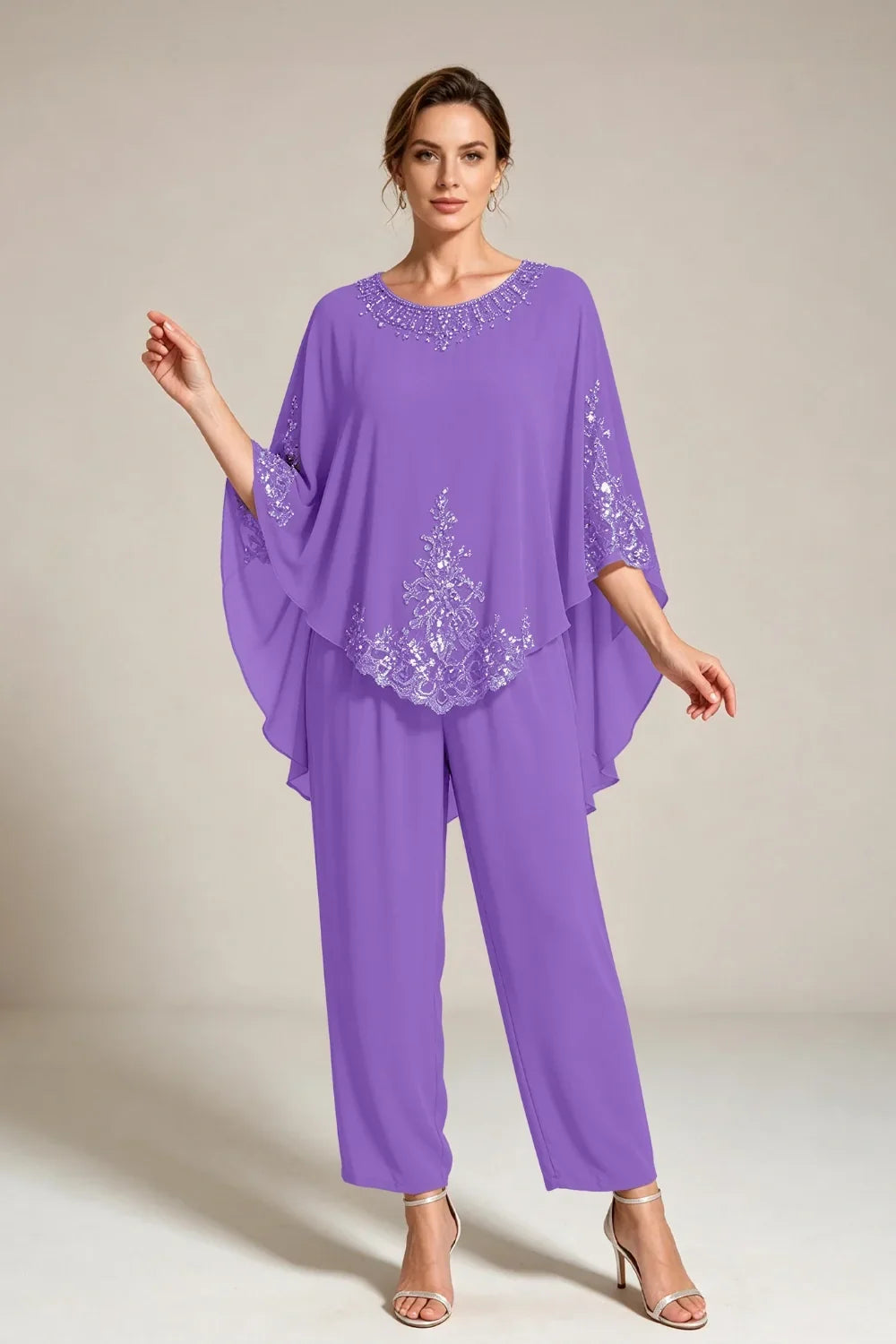Ilse | Chiffon Pantsuit with Cape Sleeves