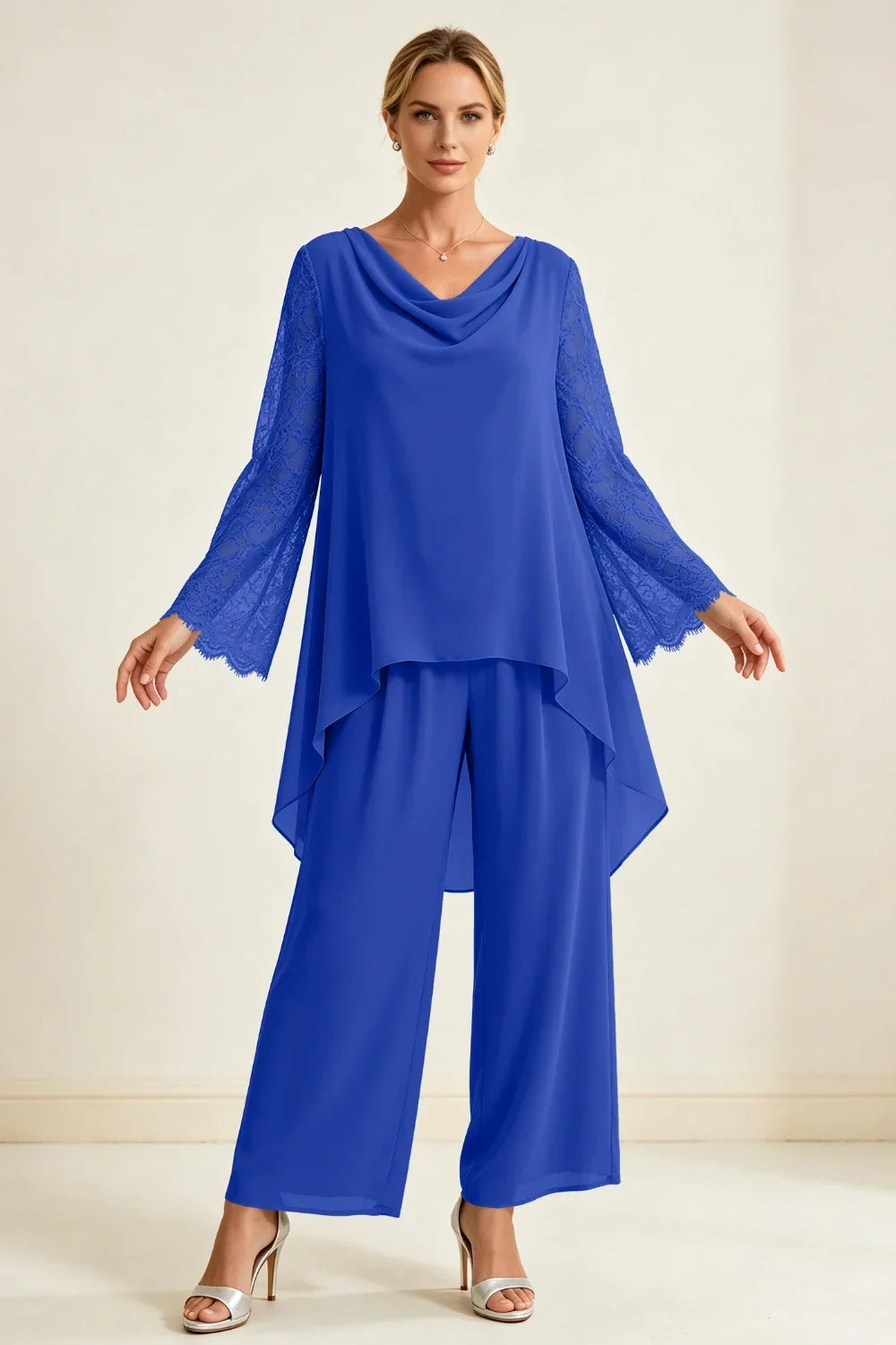 Mieke | Chiffon Pantsuit with Waterfall Neckline