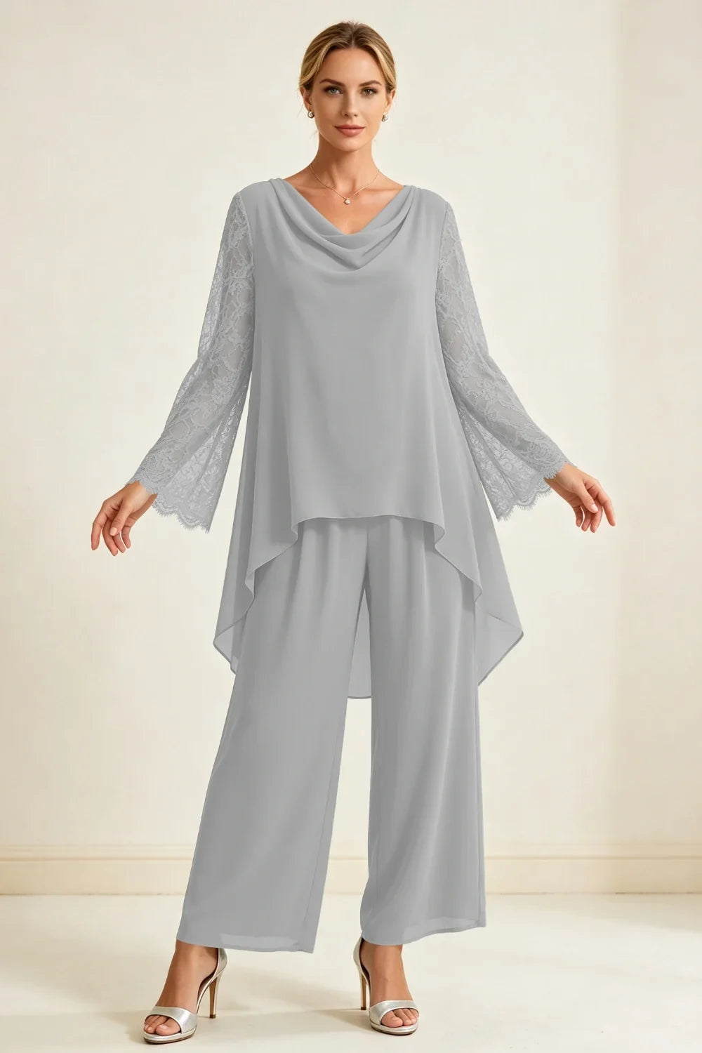 Mieke | Chiffon Pantsuit with Waterfall Neckline