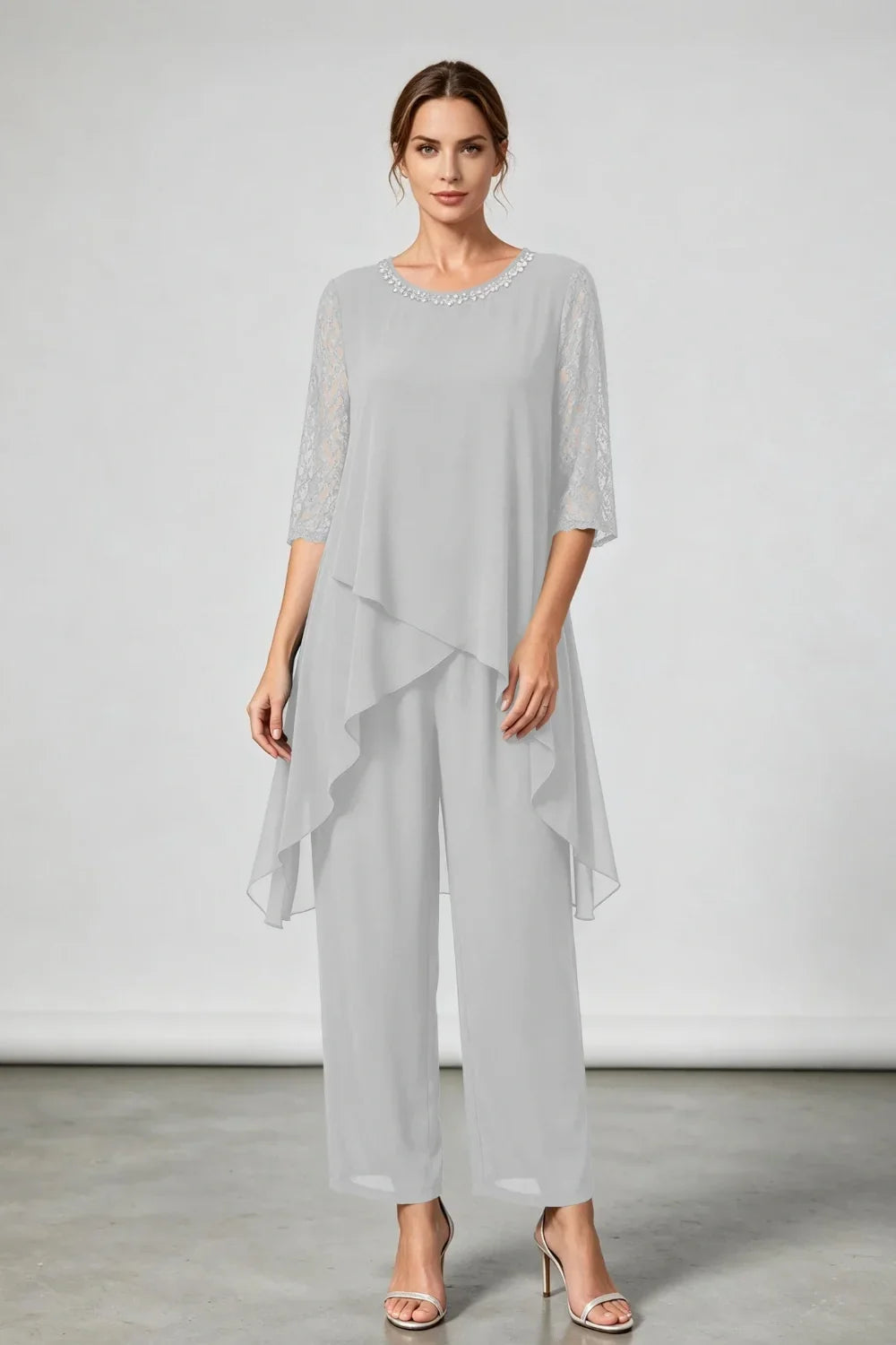 Annemarie | Layered Chiffon Jumpsuit with Decorative Neckline