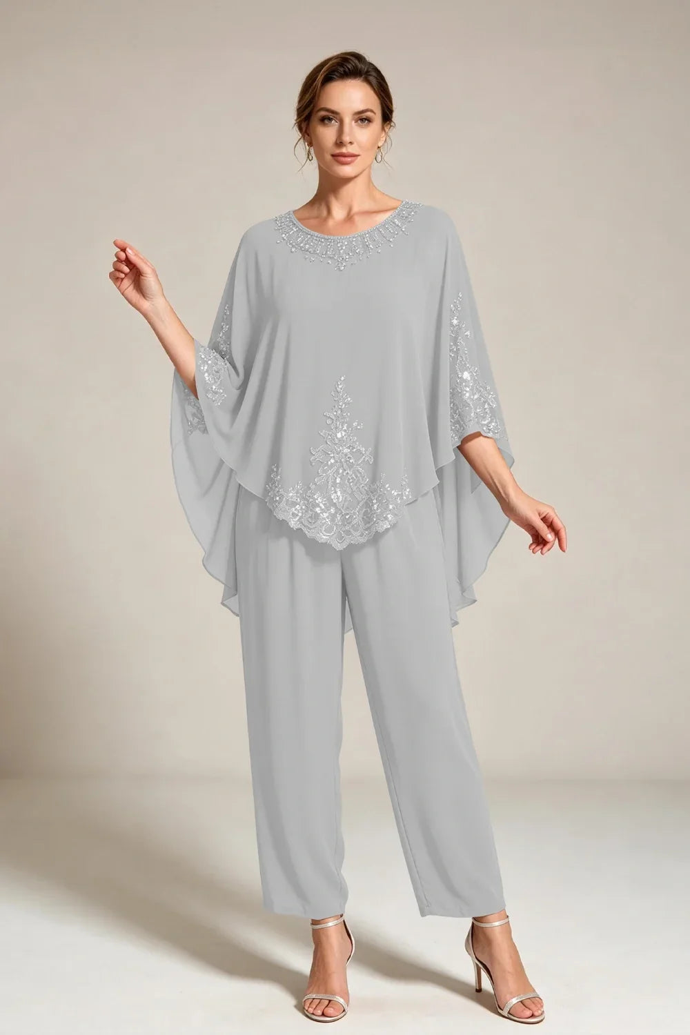 Ilse | Chiffon Pantsuit with Cape Sleeves