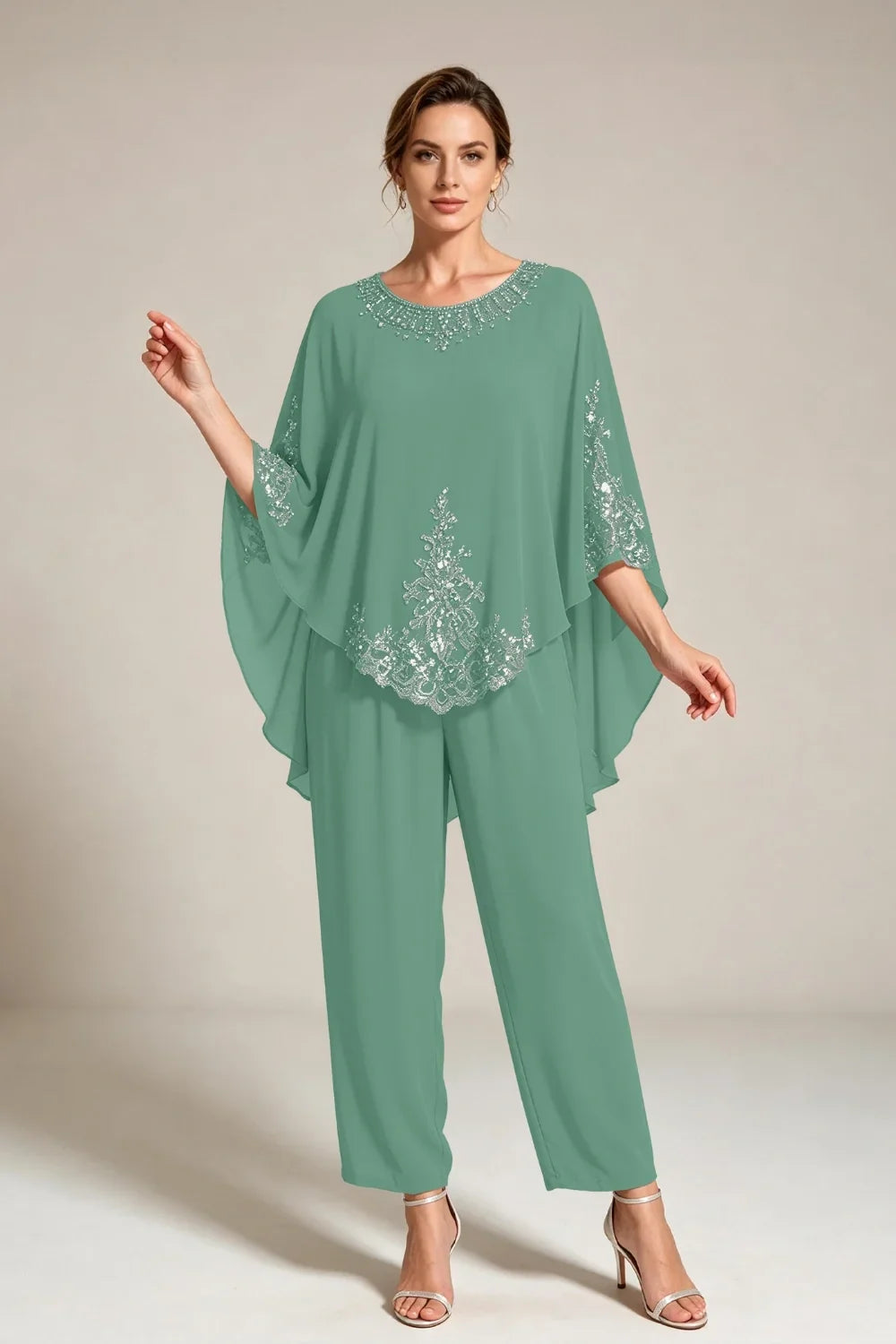 Ilse | Chiffon Pantsuit with Cape Sleeves