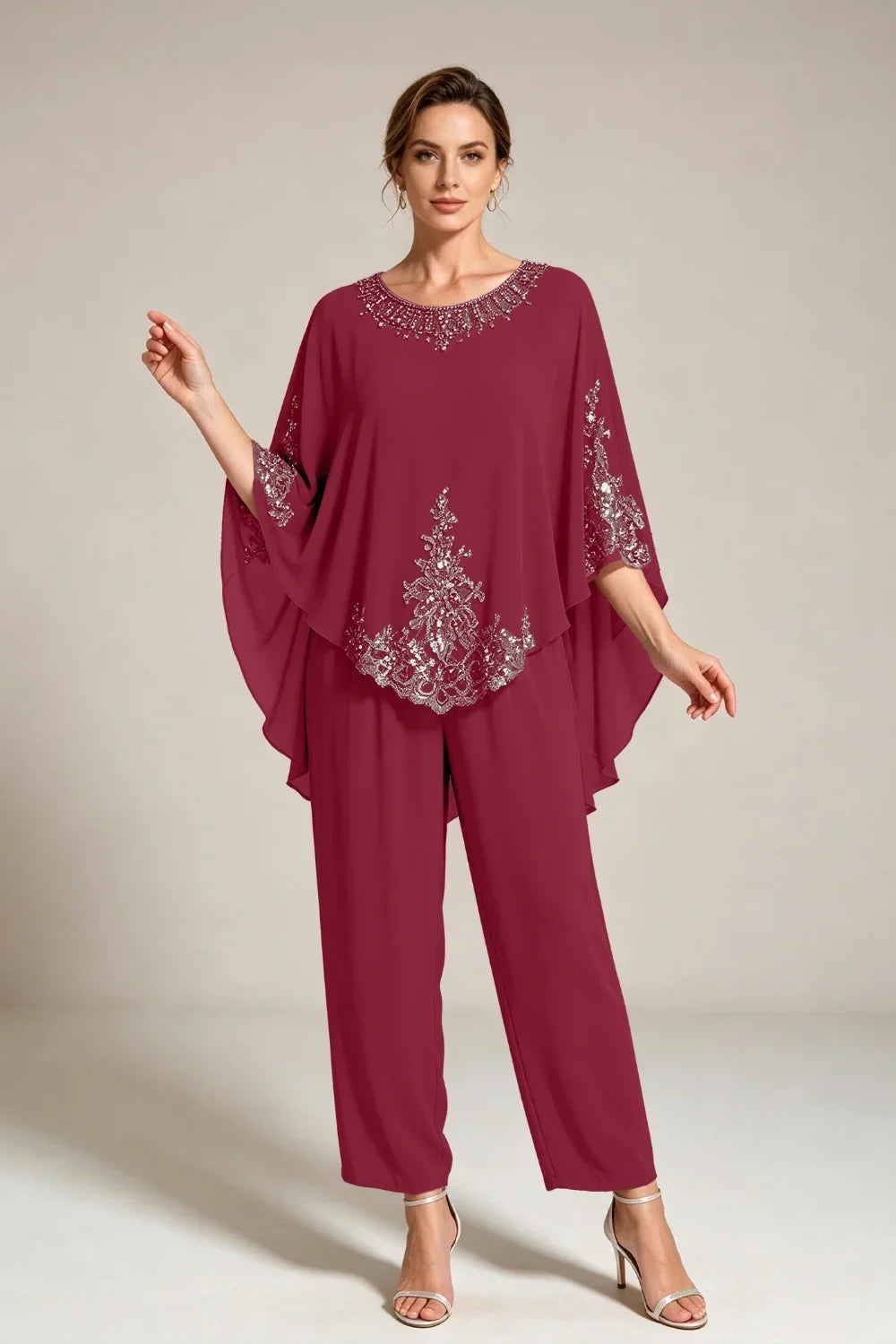 Ilse | Chiffon Pantsuit with Cape Sleeves