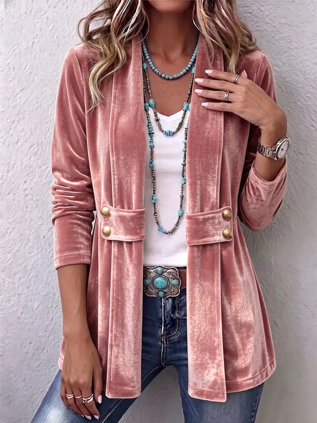 Holliwell | Women's Ruched Cuff Open-Front Lapel Jacket