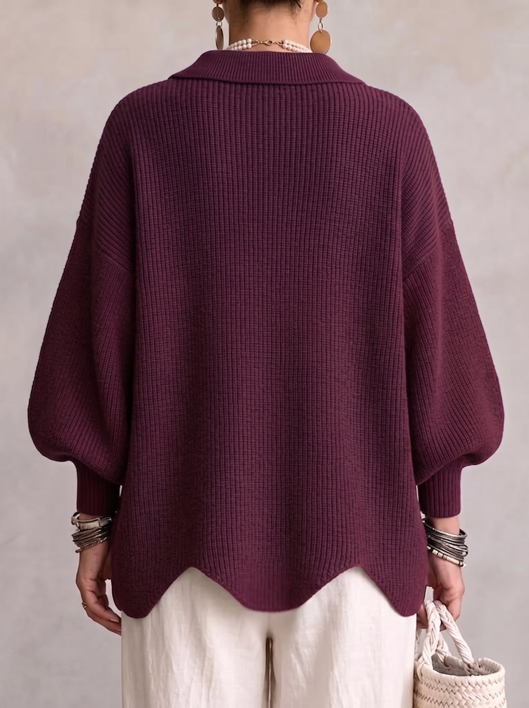 Elvinia™ | Oversized Collared Cardigan Featuring Statement Metal Buttons