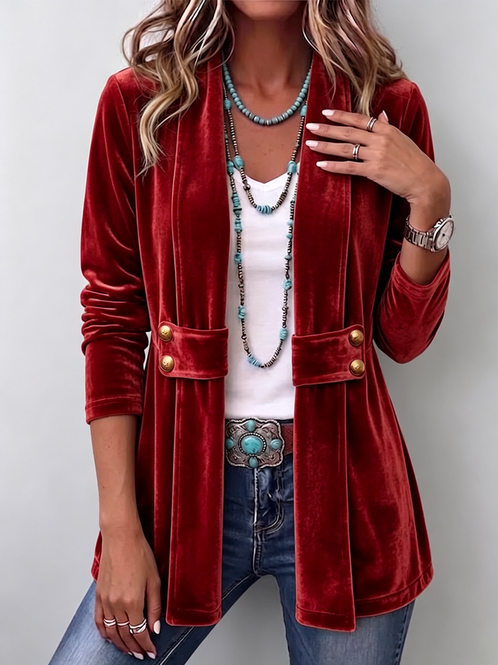 Holliwell | Women's Ruched Cuff Open-Front Lapel Jacket