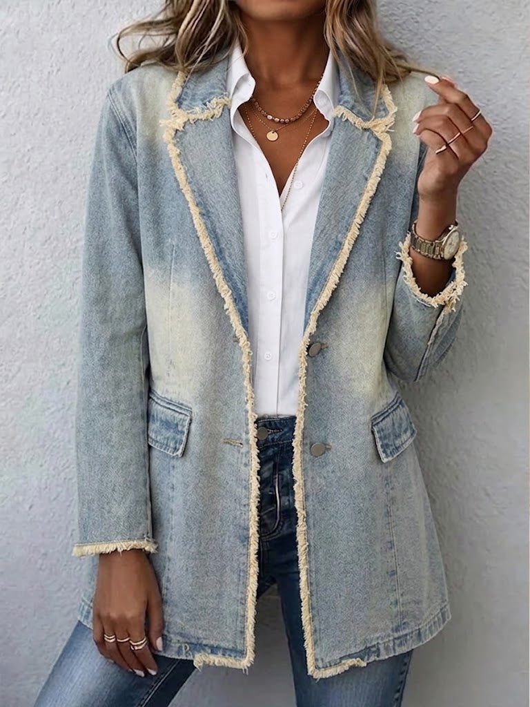Dionne | Women's Oversized Blazer with Raw Edges and Flap Patch Pockets