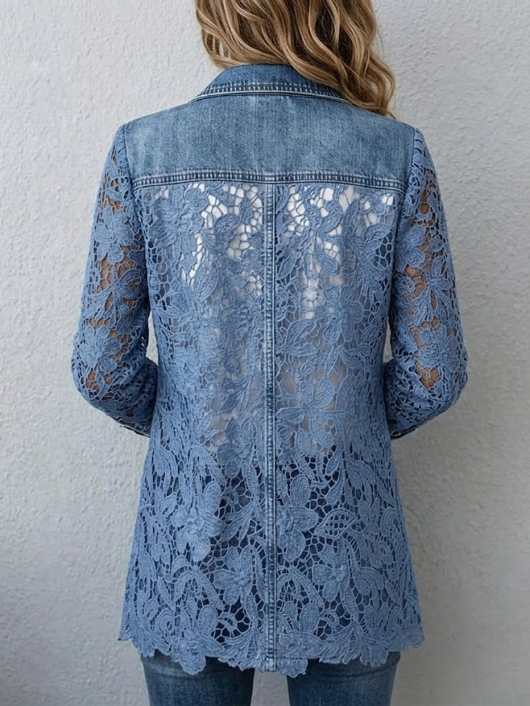 Lacinda | Women's Relaxed Blazer Featuring Floral Lace Panel Accents
