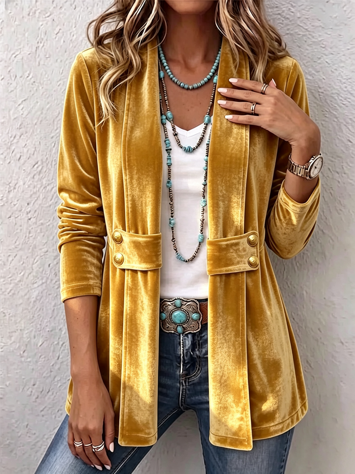 Holliwell | Women's Ruched Cuff Open-Front Lapel Jacket