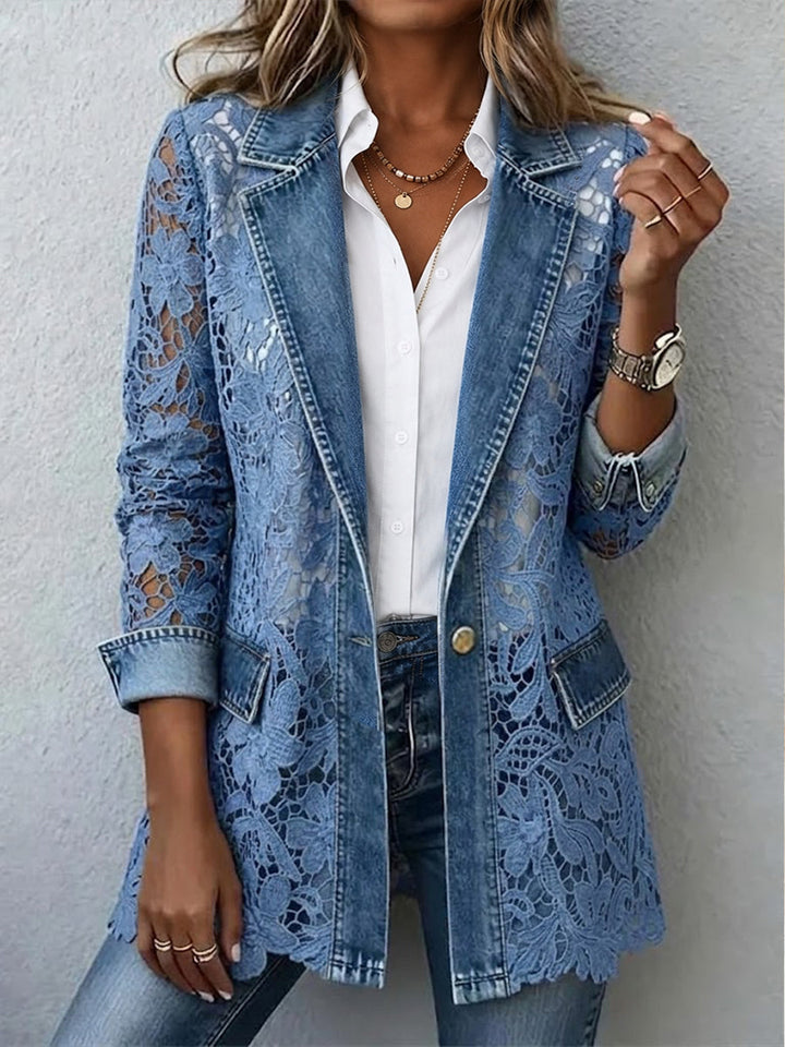 Lacinda | Women's Relaxed Blazer Featuring Floral Lace Panel Accents