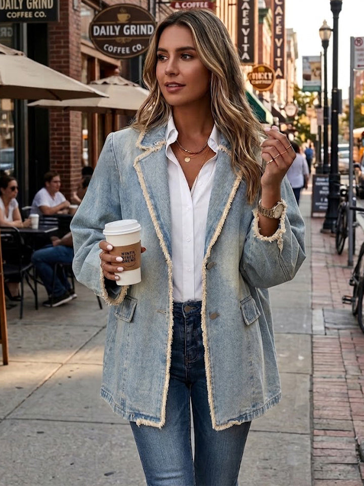 Dionne | Women's Oversized Blazer with Raw Edges and Flap Patch Pockets