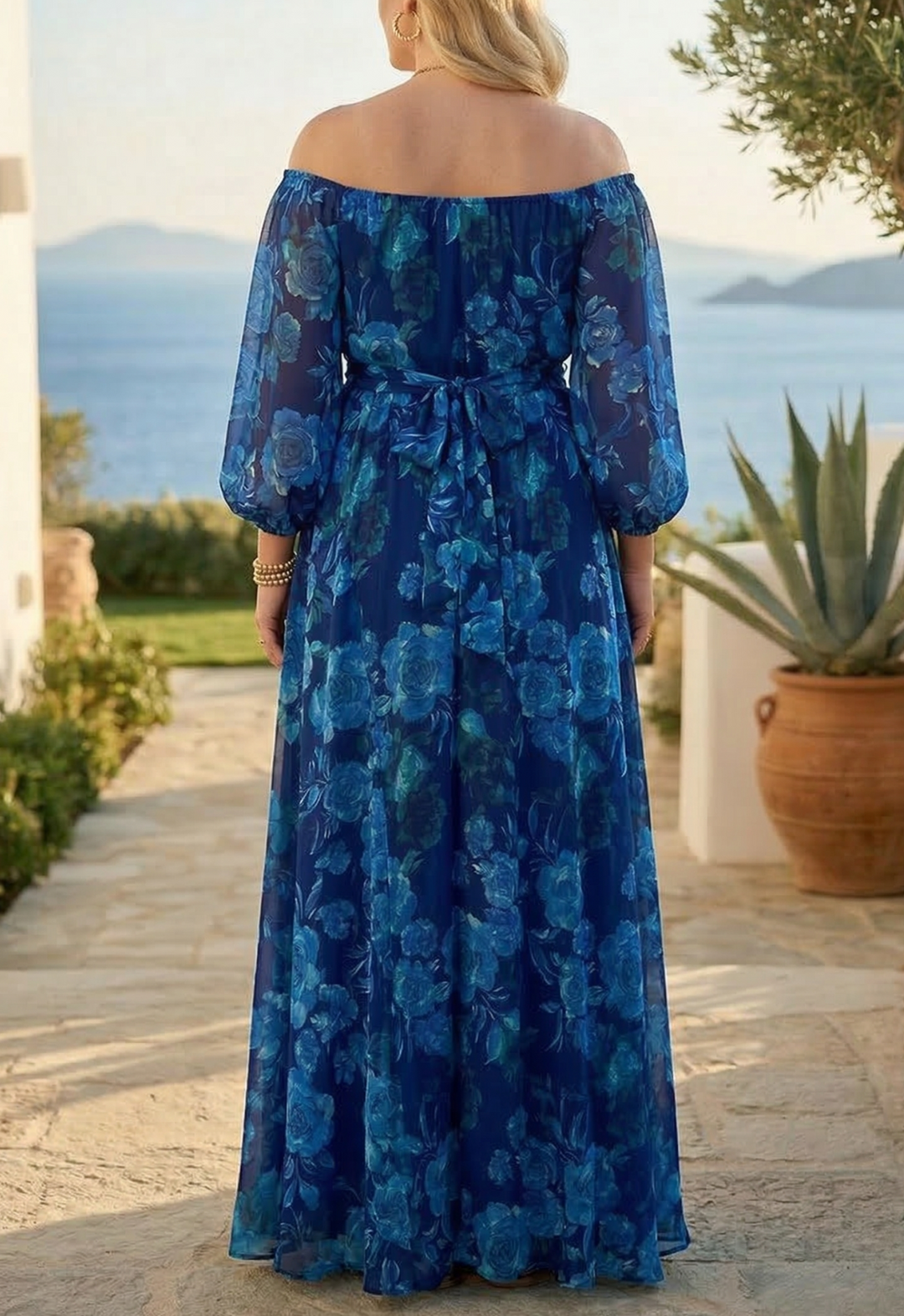 Aisha - Floral Print Off-the-Shoulder Long Dress