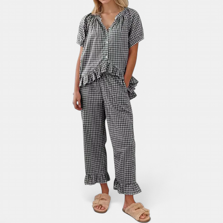 LOTTIE | Comfy Plaid Ruffle Pajama Set
