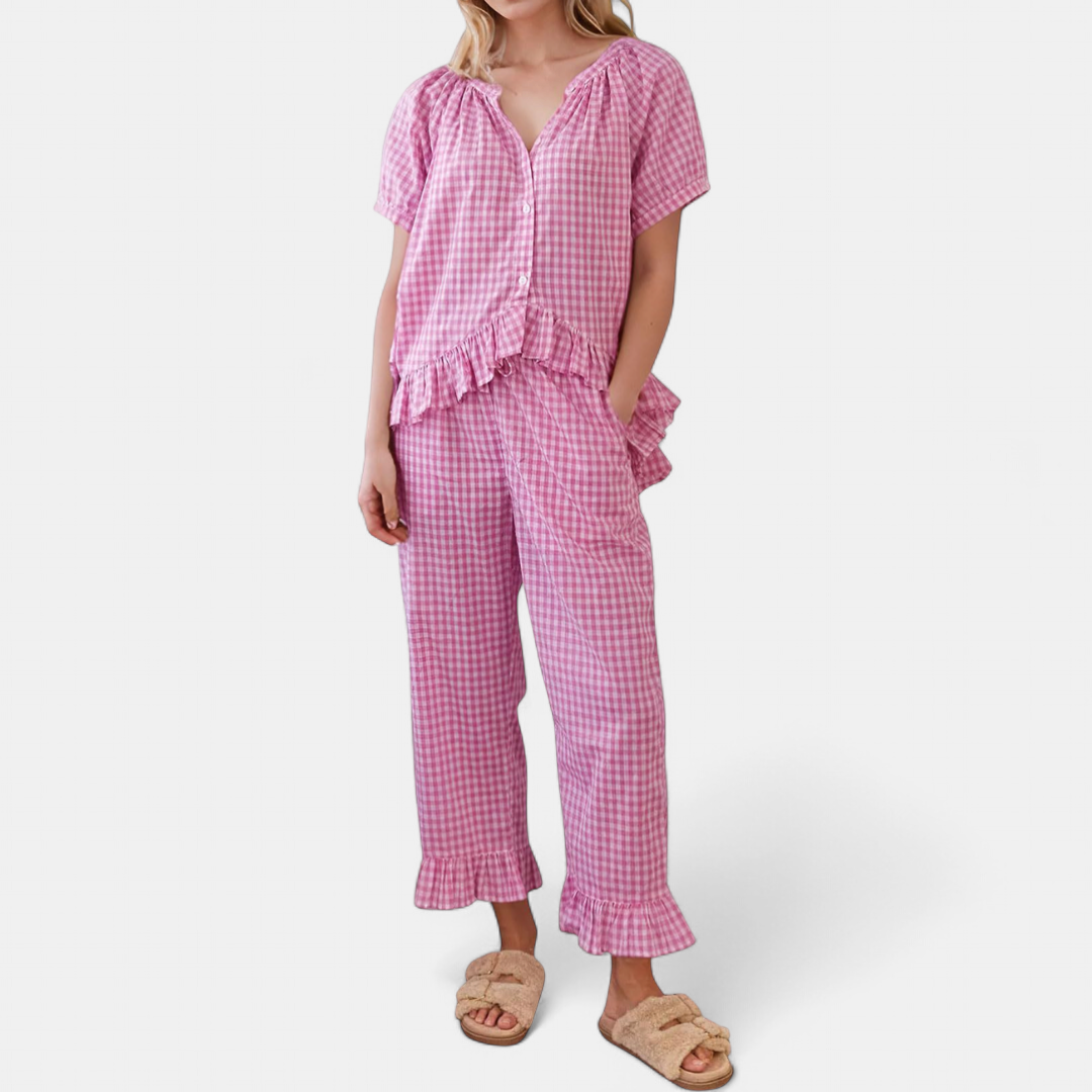 LOTTIE | Comfy Plaid Ruffle Pajama Set