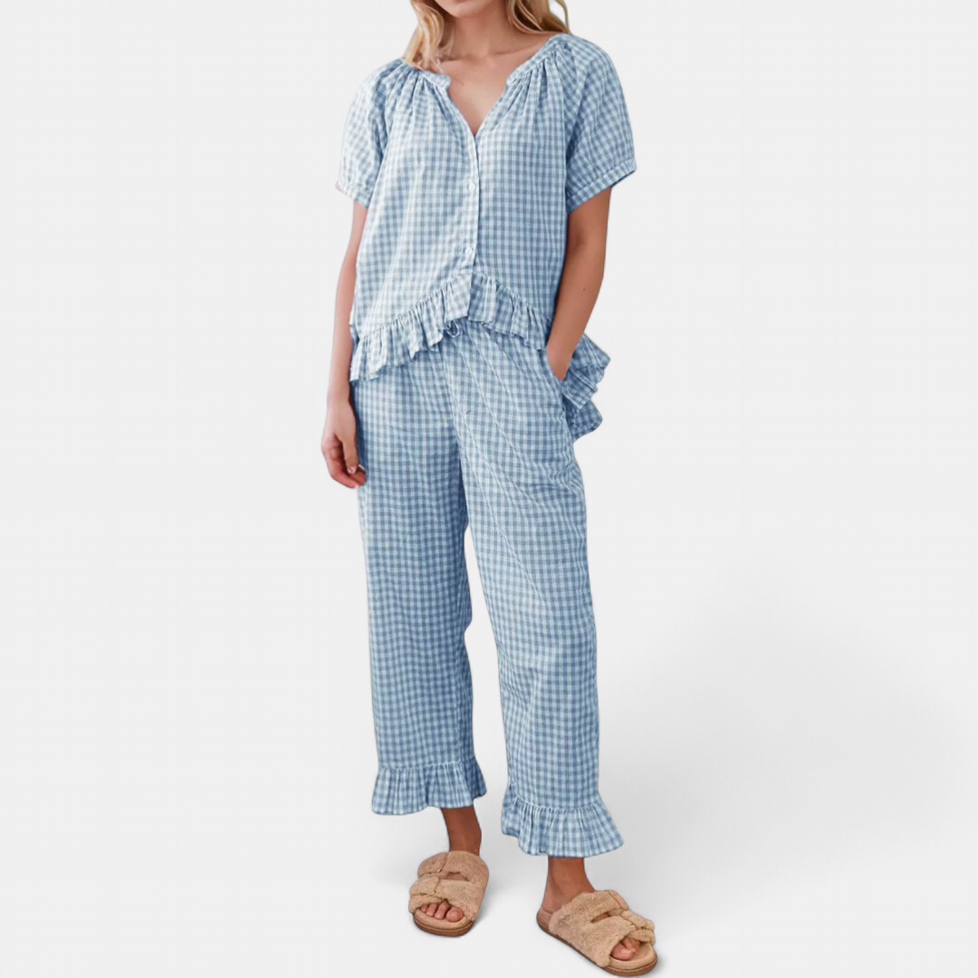 LOTTIE | Comfy Plaid Ruffle Pajama Set