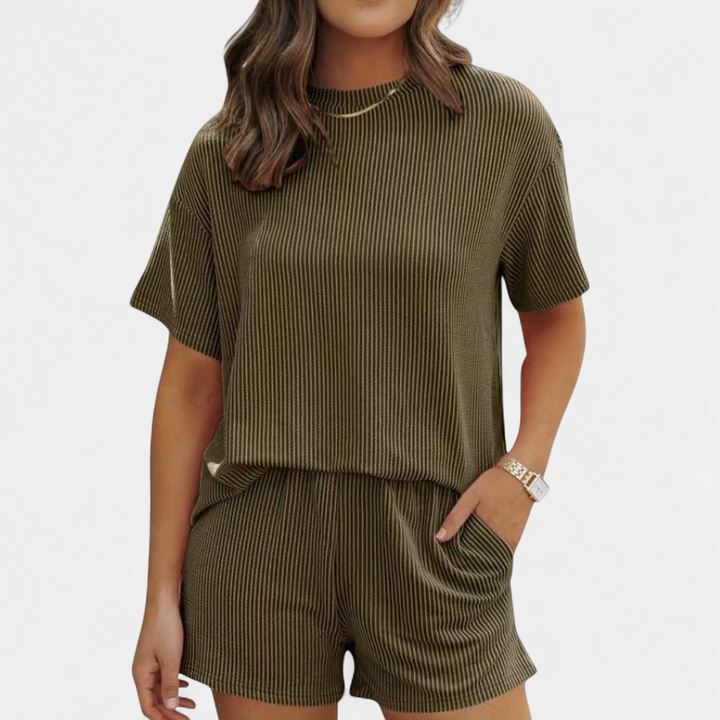 DOTTIE | Striped Ribbed Knit Lounge Ensemble