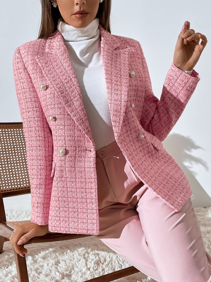Zia | Women's Double-Breasted Tweed Plaid Blazer with Notch Lapel