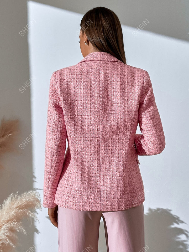 Zia | Women's Double-Breasted Tweed Plaid Blazer with Notch Lapel