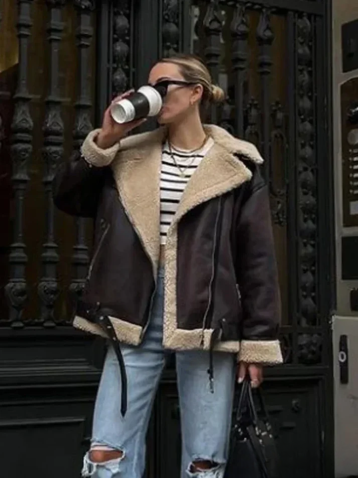 Brooke Women's Aviator Jacket with Cozy Lined Interior and Relaxed Fit