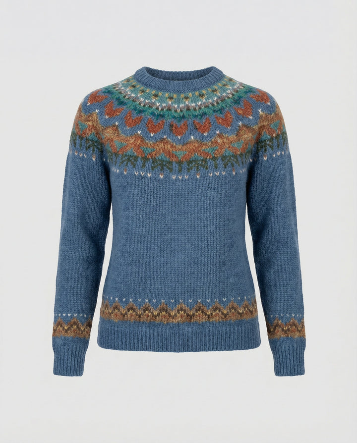 Vintage-Inspired Women's Icelandic Knit Sweater | Relaxed Fit | Nordic Yoke Design | Perfect for Winter Layering