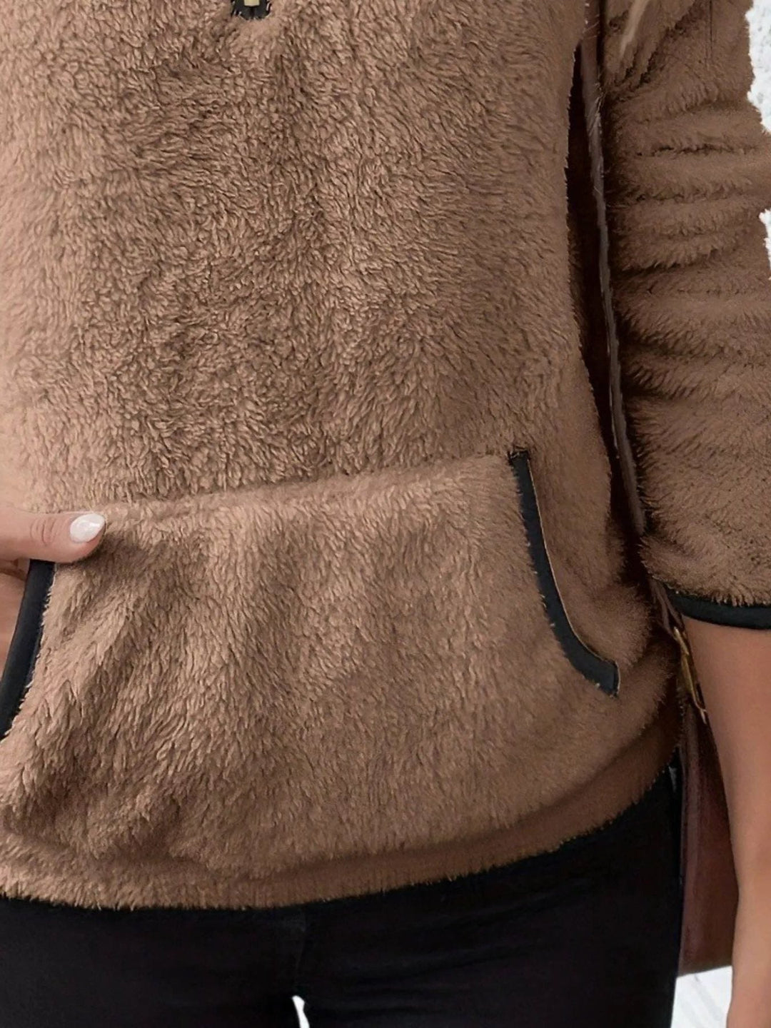 Halina | Women's Fuzzy Half-Zip Pullover Sweater with Stand Collar