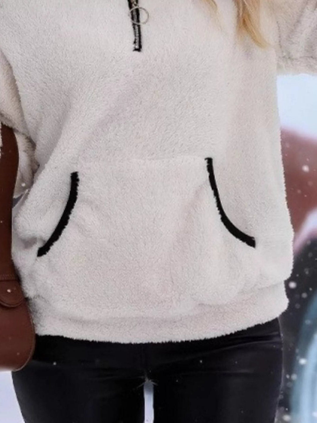 Halina | Women's Fuzzy Half-Zip Pullover Sweater with Stand Collar