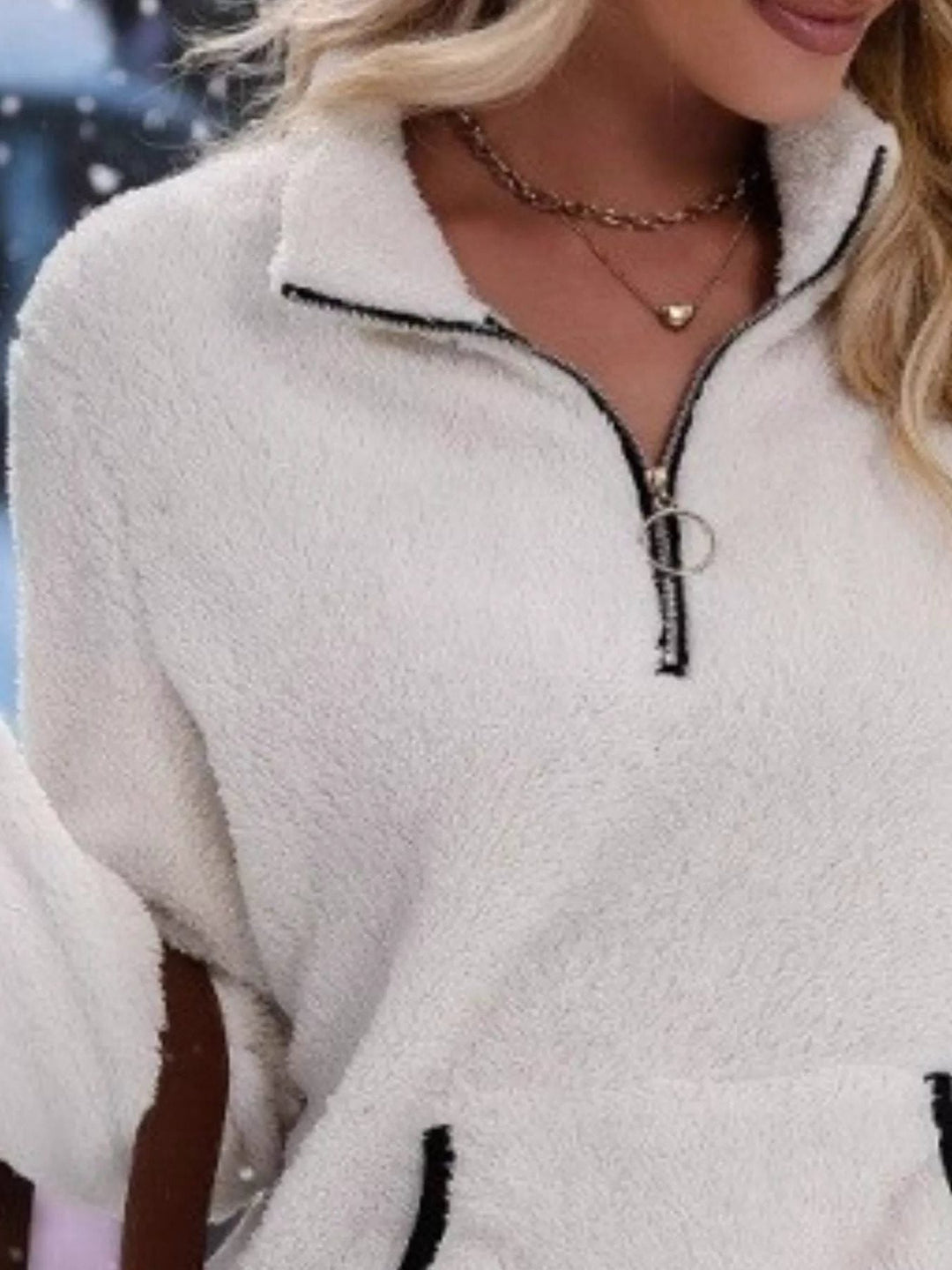 Halina | Women's Fuzzy Half-Zip Pullover Sweater with Stand Collar