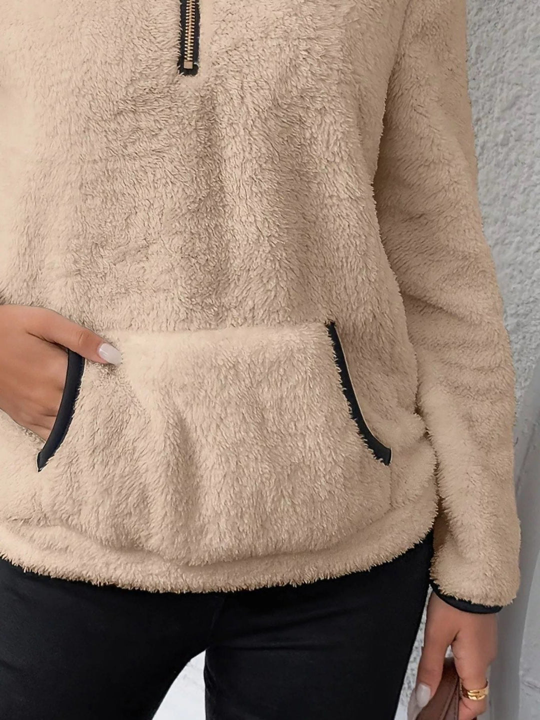 Halina | Women's Fuzzy Half-Zip Pullover Sweater with Stand Collar