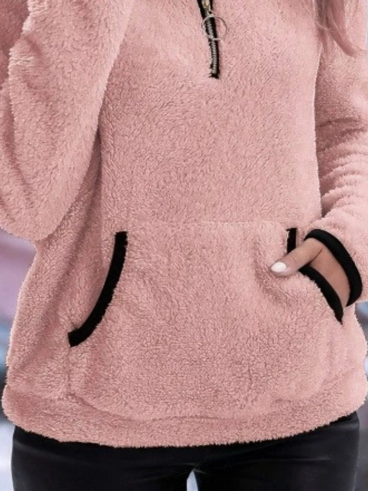 Halina | Women's Fuzzy Half-Zip Pullover Sweater with Stand Collar