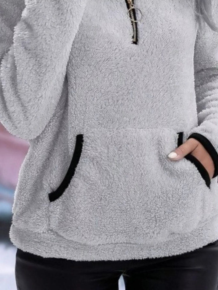 Halina | Women's Fuzzy Half-Zip Pullover Sweater with Stand Collar