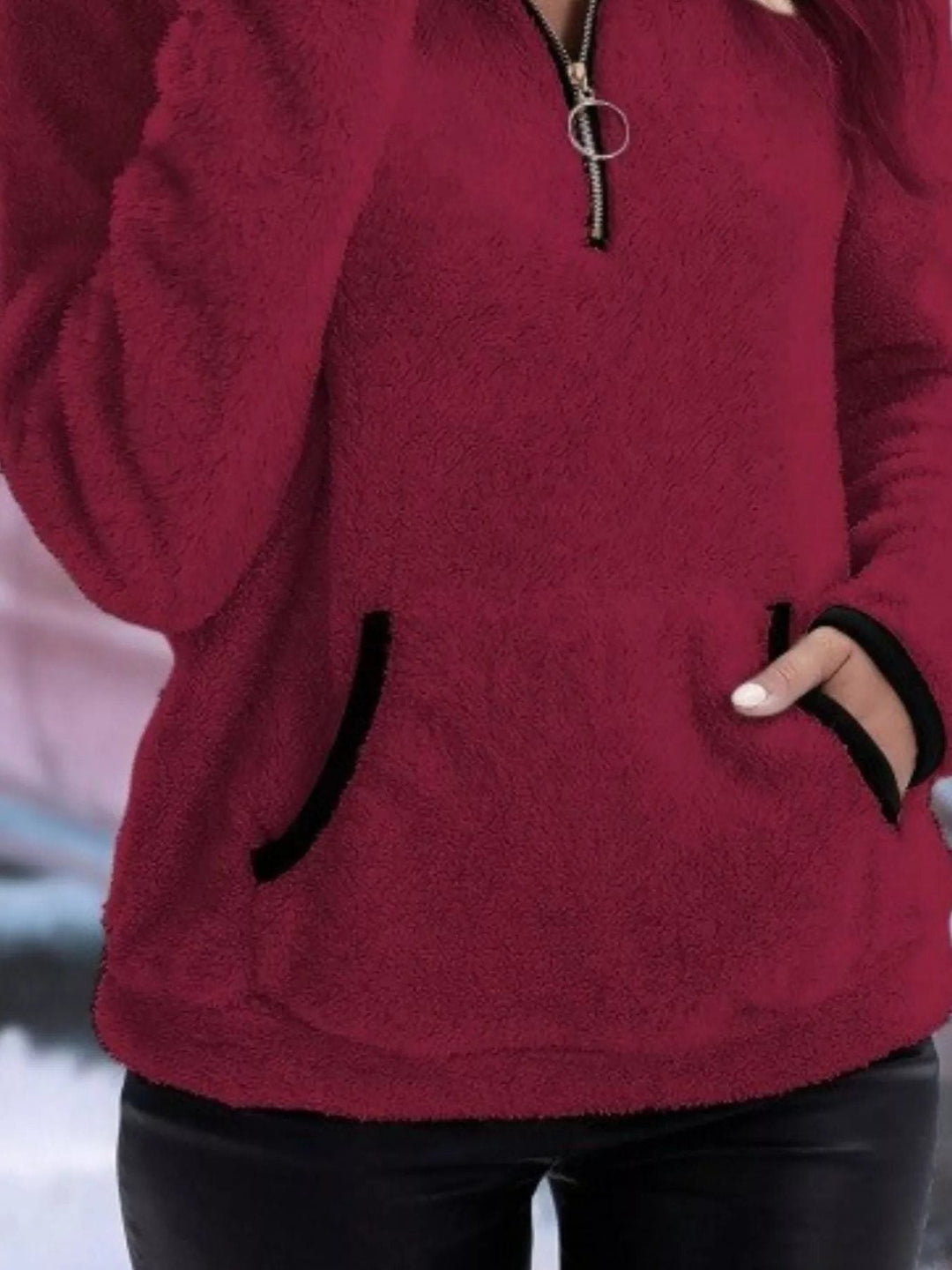 Halina | Women's Fuzzy Half-Zip Pullover Sweater with Stand Collar