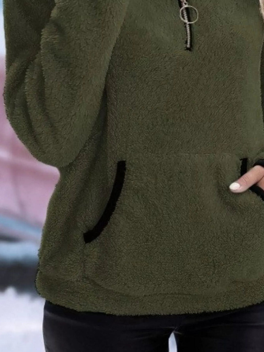 Halina | Women's Fuzzy Half-Zip Pullover Sweater with Stand Collar