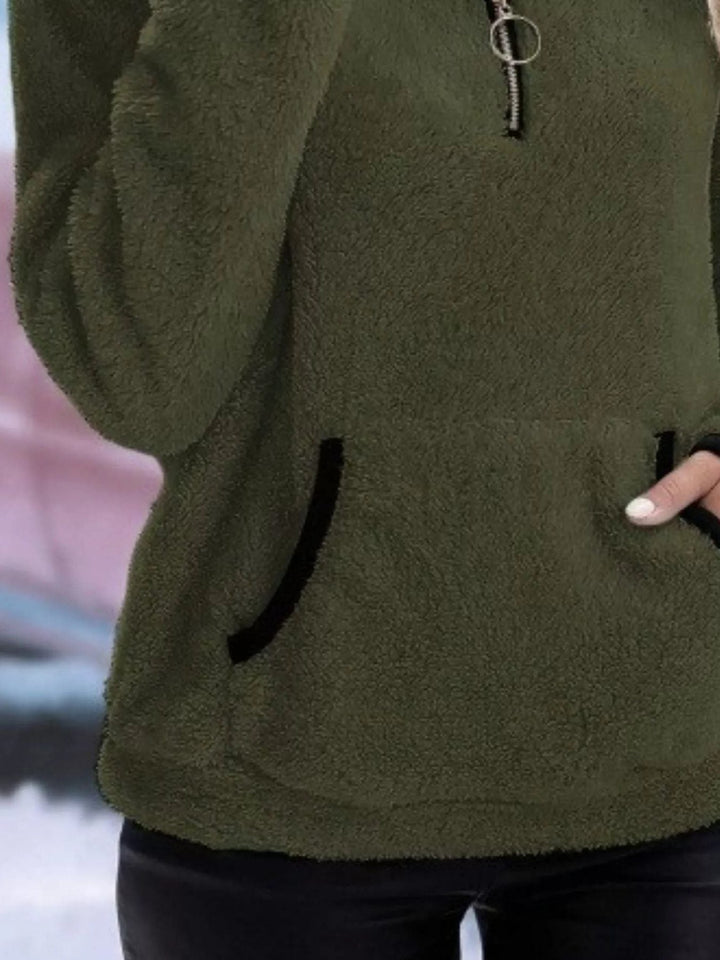 Halina | Women's Fuzzy Half-Zip Pullover Sweater with Stand Collar