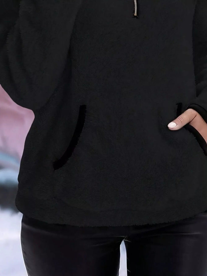 Halina | Women's Fuzzy Half-Zip Pullover Sweater with Stand Collar