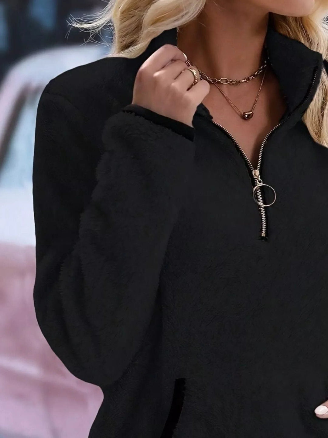 Halina | Women's Fuzzy Half-Zip Pullover Sweater with Stand Collar