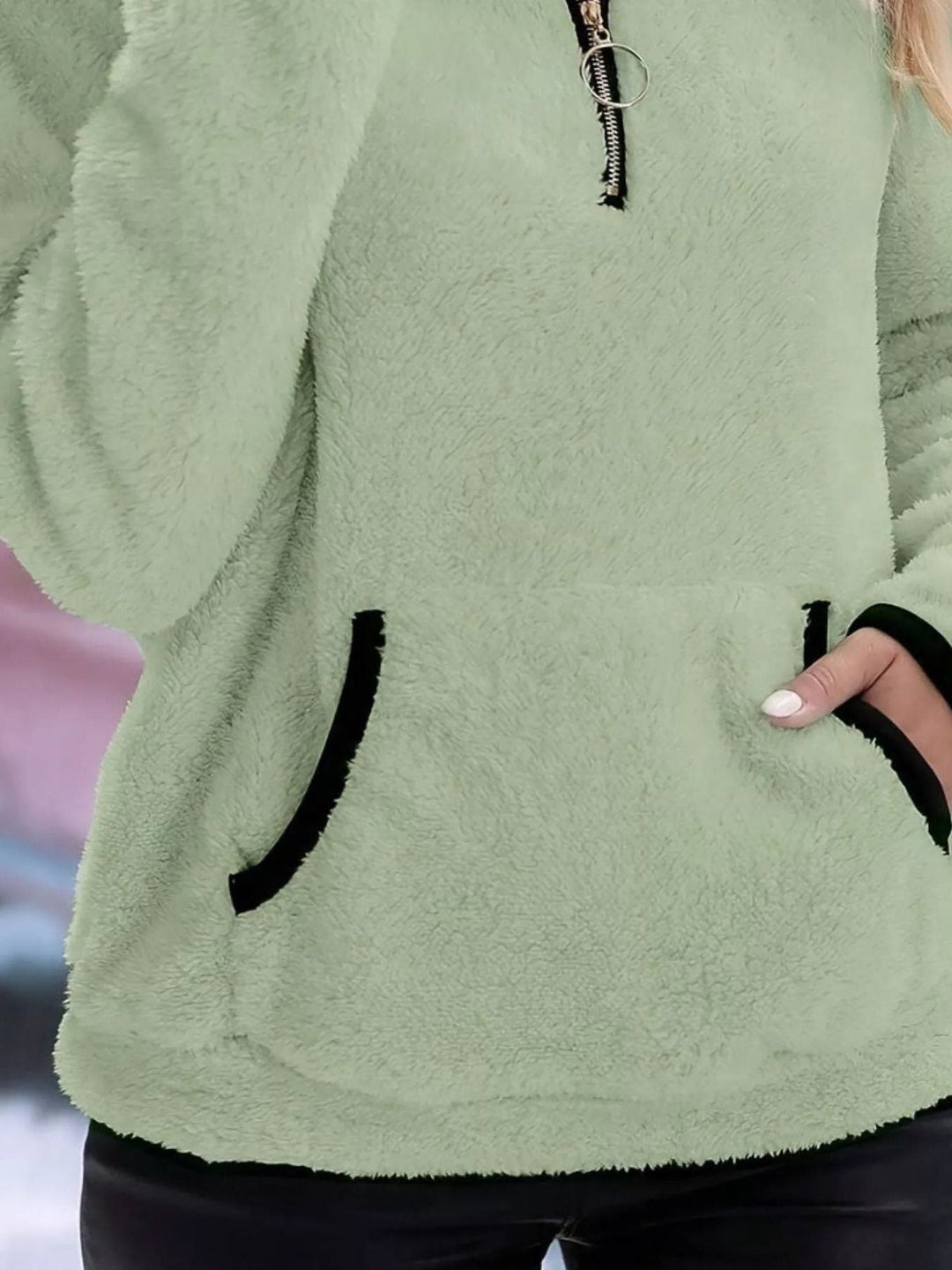 Halina | Women's Fuzzy Half-Zip Pullover Sweater with Stand Collar