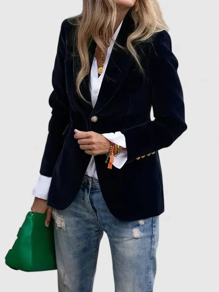 Ottilie | Women's Velvet Blazer with Notch Lapel and Button Closure
