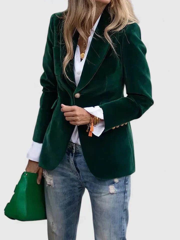 Ottilie | Women's Velvet Blazer with Notch Lapel and Button Closure