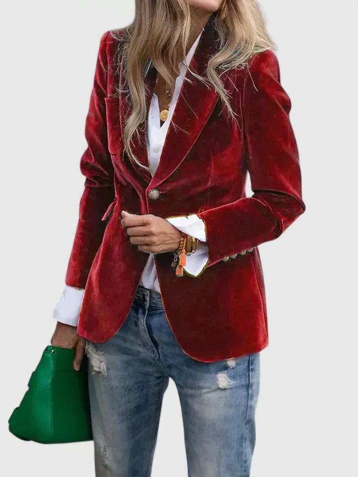 Ottilie | Women's Velvet Blazer with Notch Lapel and Button Closure