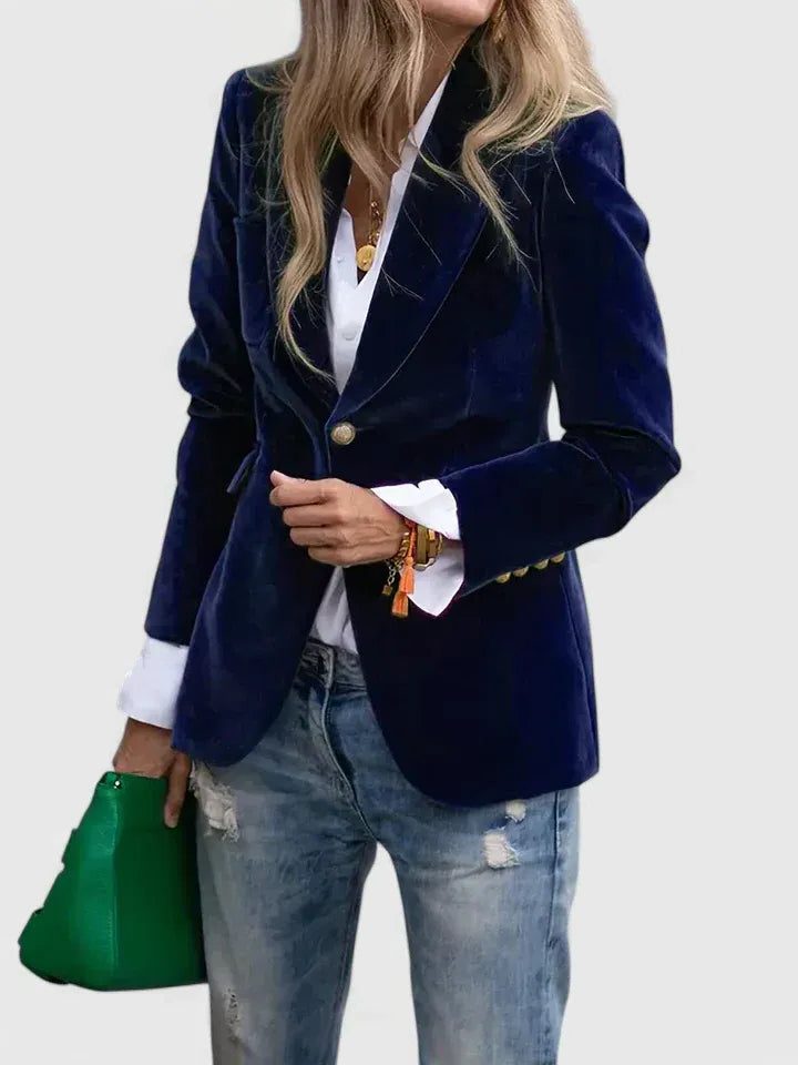 Ottilie | Women's Velvet Blazer with Notch Lapel and Button Closure