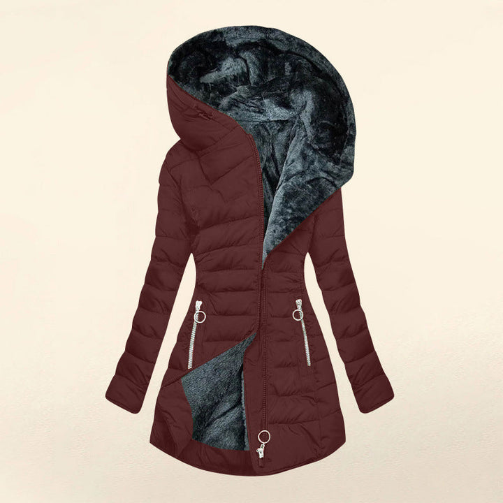 Madison | Women's Structured Mid-Length Hooded City Puffer Coat