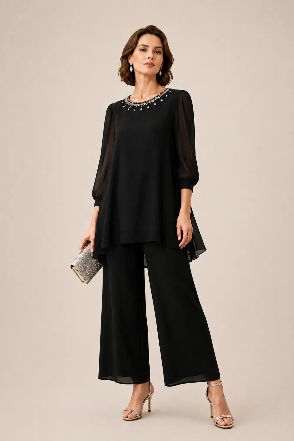 Katrien | Layered Chiffon Jumpsuit with 3/4 Sleeves
