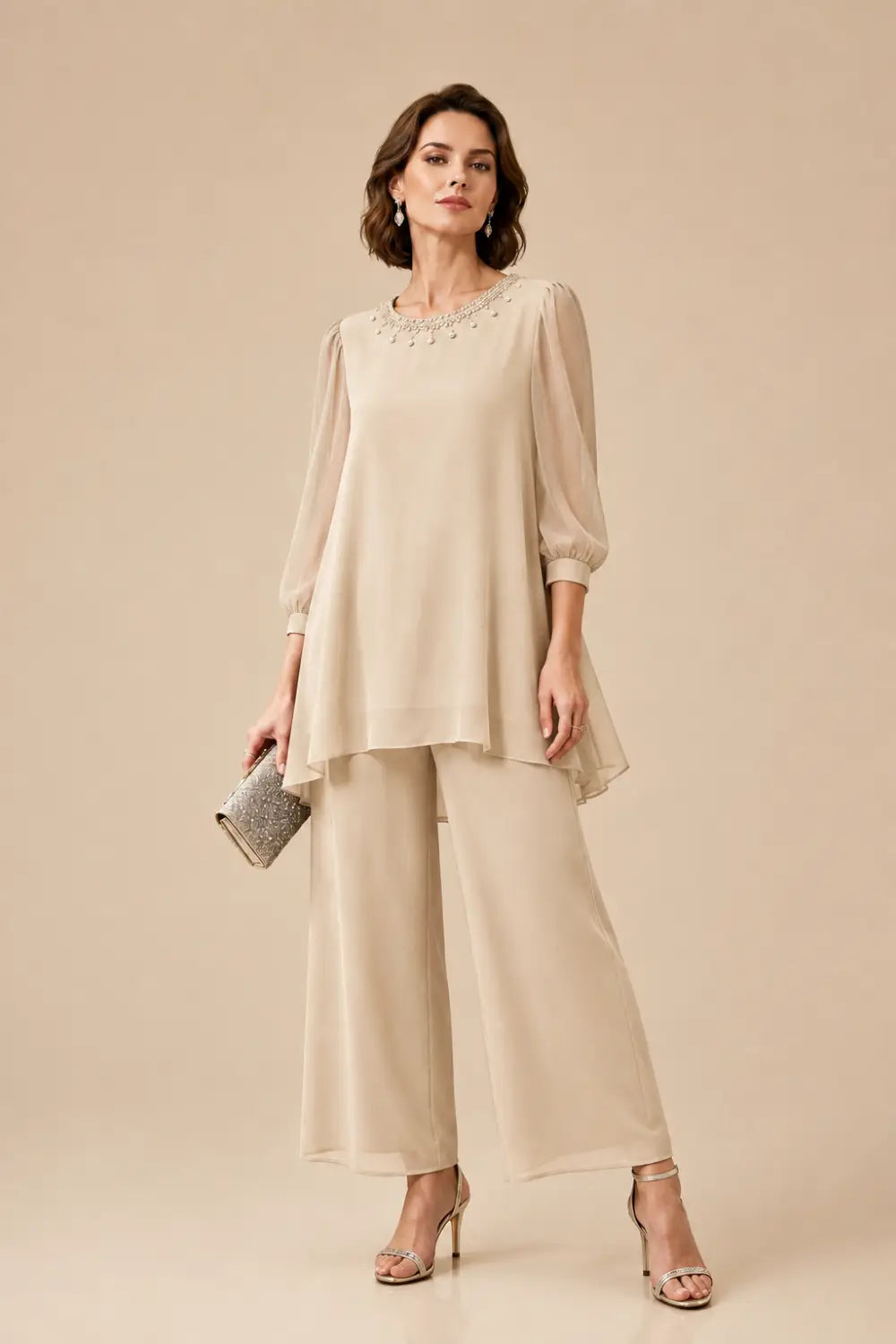 Katrien | Layered Chiffon Jumpsuit with 3/4 Sleeves