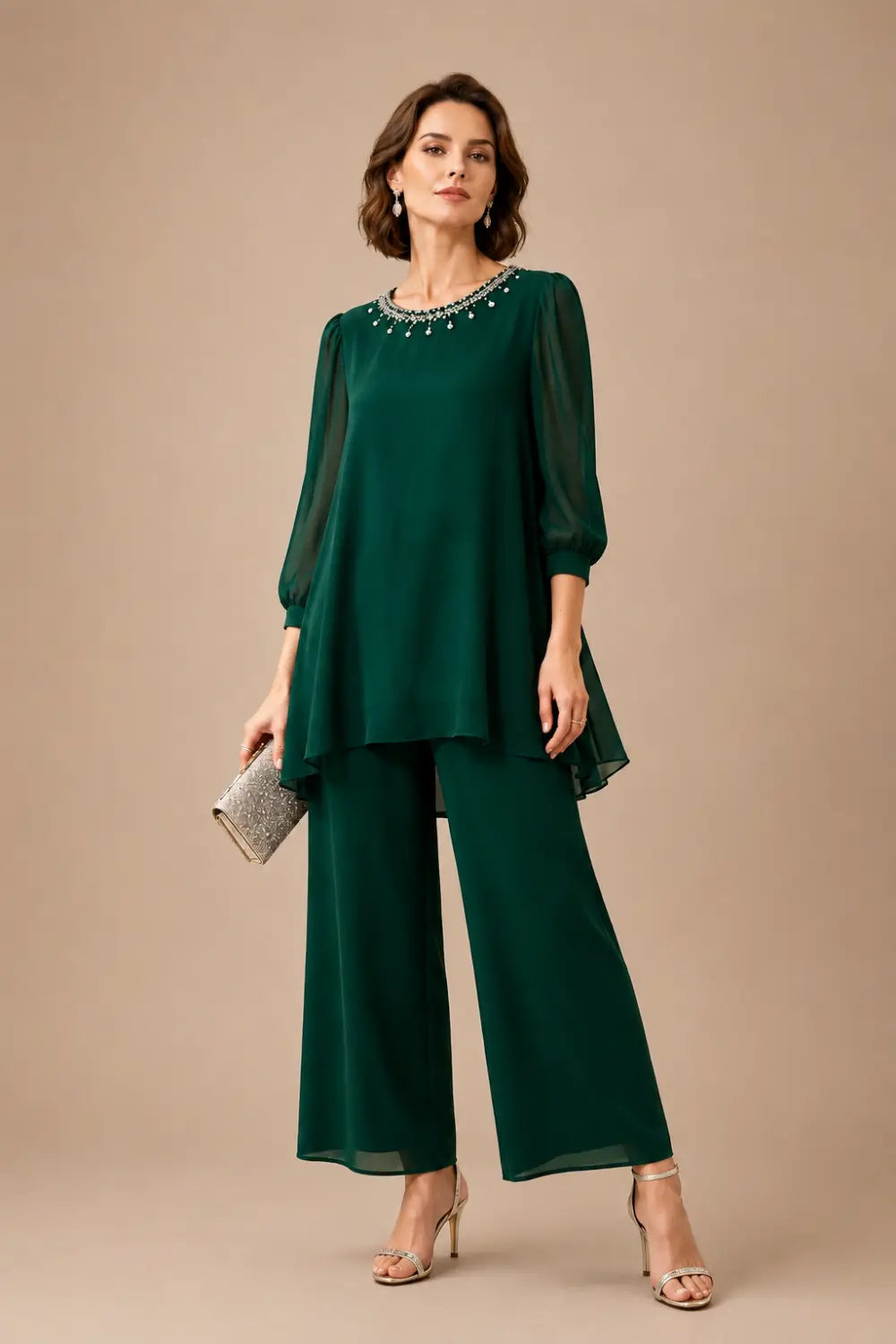 Katrien | Layered Chiffon Jumpsuit with 3/4 Sleeves