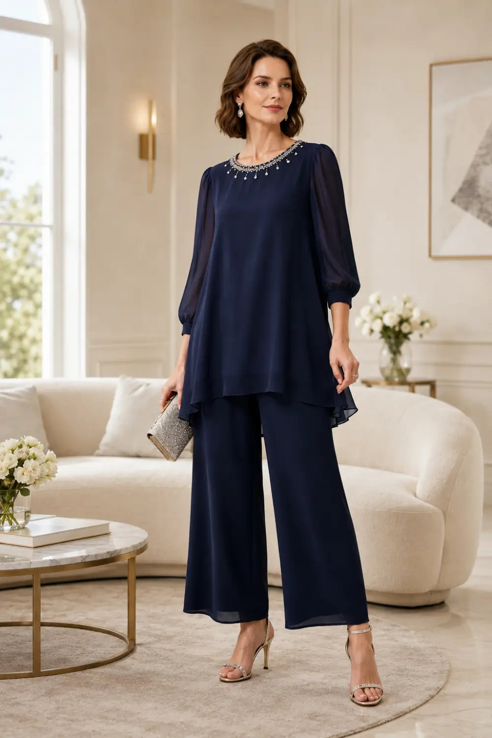Katrien | Layered Chiffon Jumpsuit with 3/4 Sleeves
